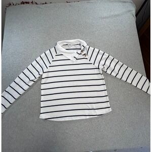 J.Crew Striped Button Collar Sweatshirt Womens Small White Navy Nautical